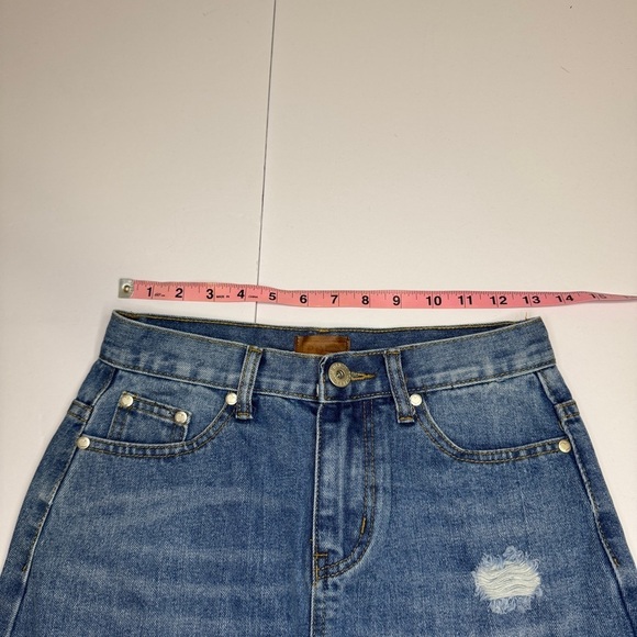 POL Distressed High Waist Denim Mini Skirt Raw Hem | Size Small | NWOT - Picture 3 of 8